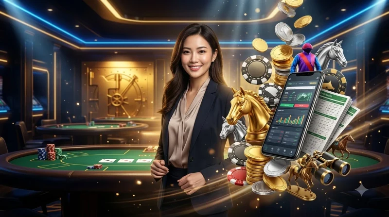 cup-vang-va-tien-xu-tren-nen-ngua-dua-tuong-trung-cho-co-hoi-thang-lon-va-phan-thuong-hap-dan Cúp vàng và tiền xu trên nền ngựa đua, tượng trưng cho cơ hội thắng lớn và phần thưởng hấp dẫn