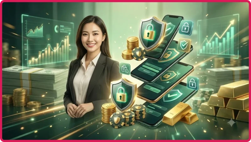 Điện thoại thông minh hiển thị biểu tượng khiên bảo mật, biểu trưng cho cam kết bảo vệ dữ liệu của WW88