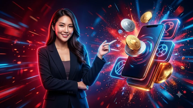 Hai chú gà tre đang đối đầu trong trận đá gà, bối cảnh sân đấu hiện đại với ánh sáng neon