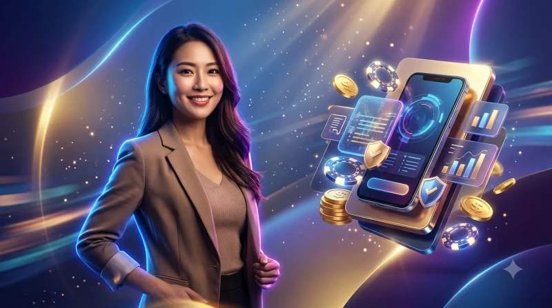 Khiên vàng với dấu kiểm và các biểu tượng bảo mật tài khoản, giao dịch, dữ liệu