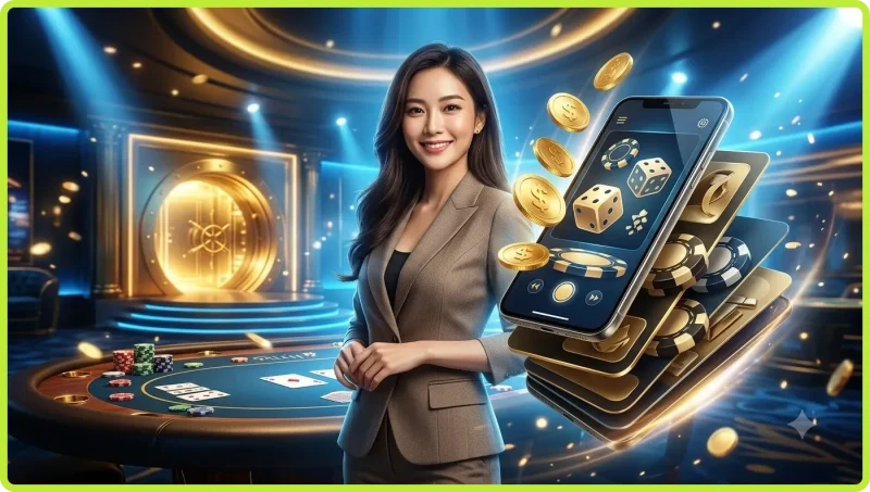 Minh họa xỉu chủ online với số 789 trên điện thoại và các biểu tượng may mắn